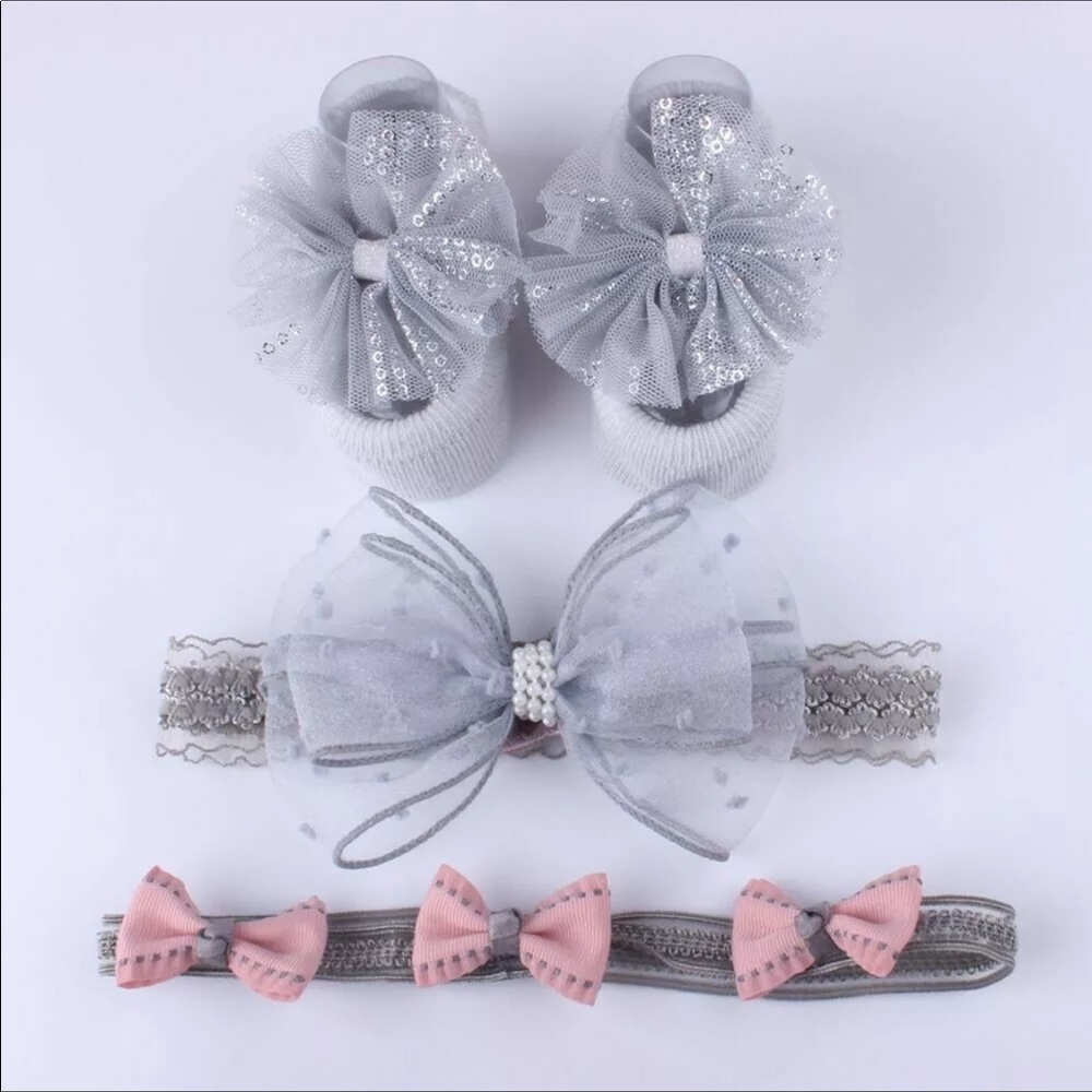 NWT 3Pcs/Set Lace Princess Baby Headbands Socks